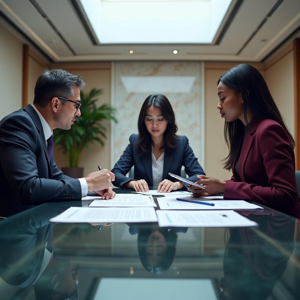 Professionals discussing regulatory compliance requirements